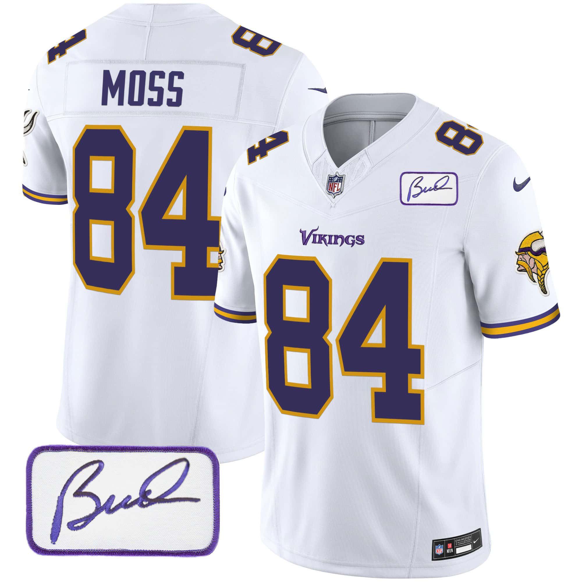 Men Minnesota Vikings #84 Moss White 2024 Nike Bud Grant Patch Classic Limited NFL Jersey style 2->indianapolis colts->NFL Jersey